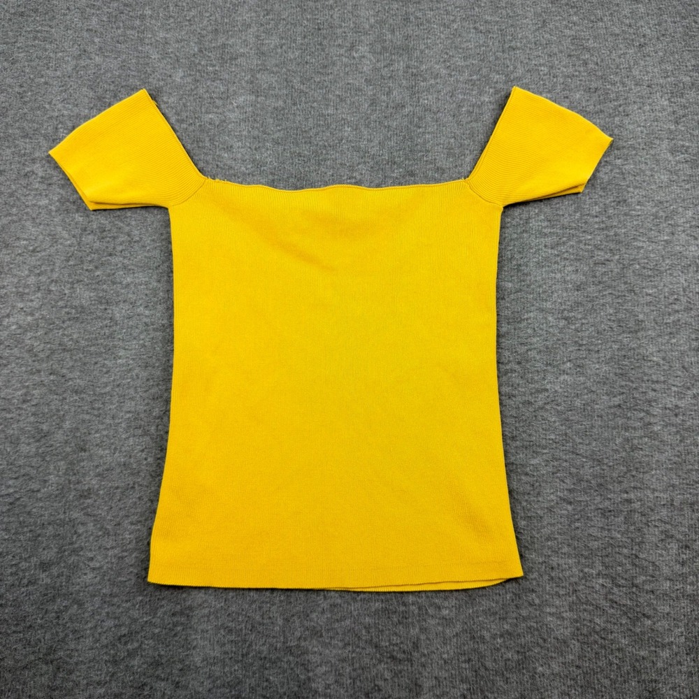 Noble U Knit Top Womens Small Yellow Off Shoulder Ribbed Short Sleeve KE1021